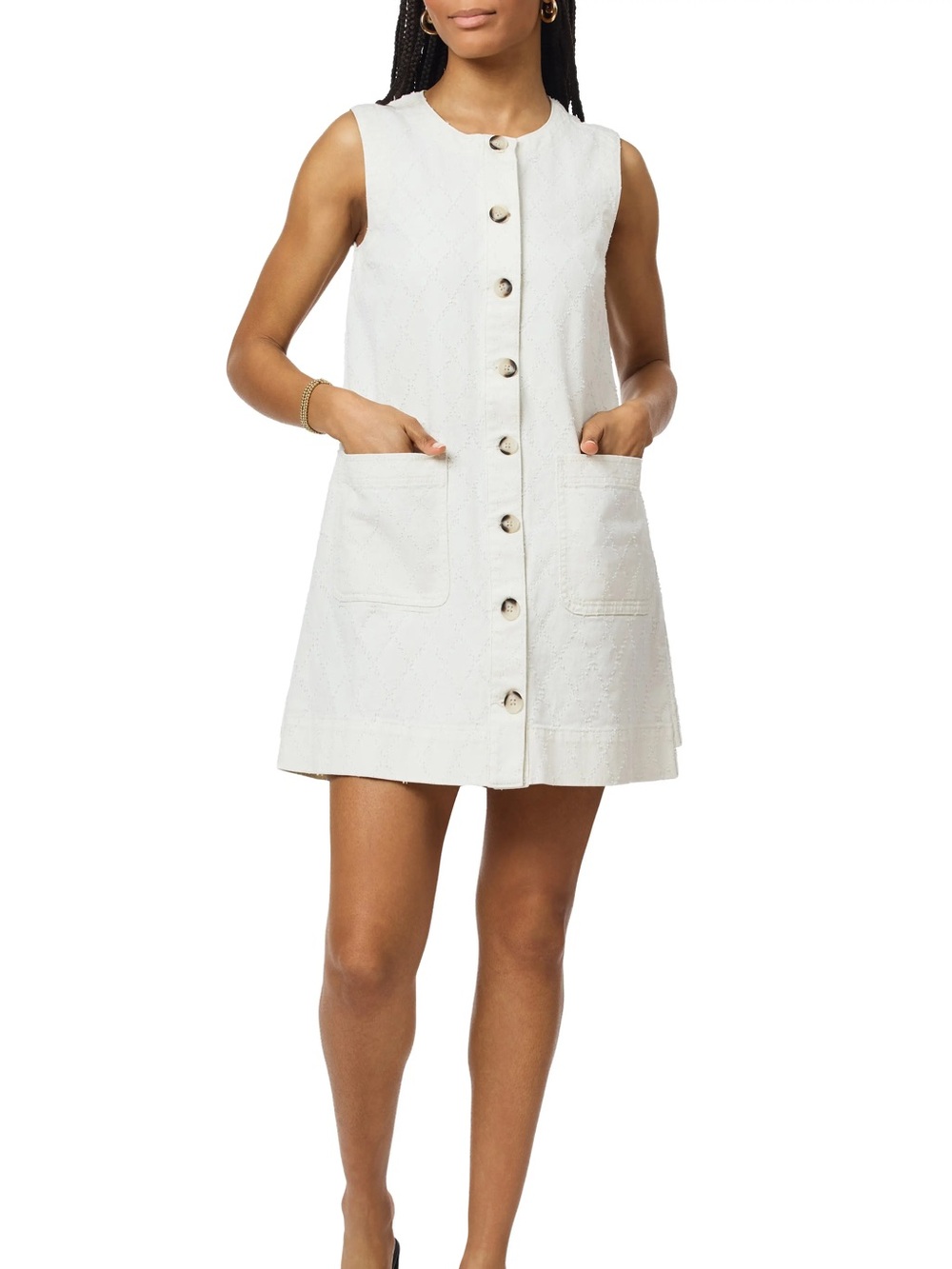 Scotch & Soda White Sleeveless Button-Front Mini Dress